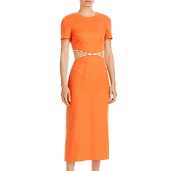 Staud | Matteo Orange Cutout Midi Dress NWT - Picture 3 of 10